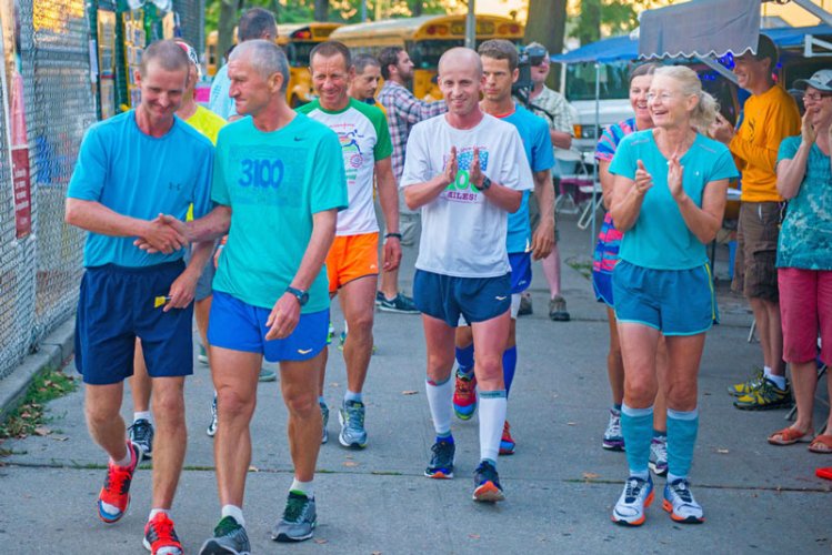 3100 Mile record holder Asprihanal Aalto congratulates Yuri Trostenyuk